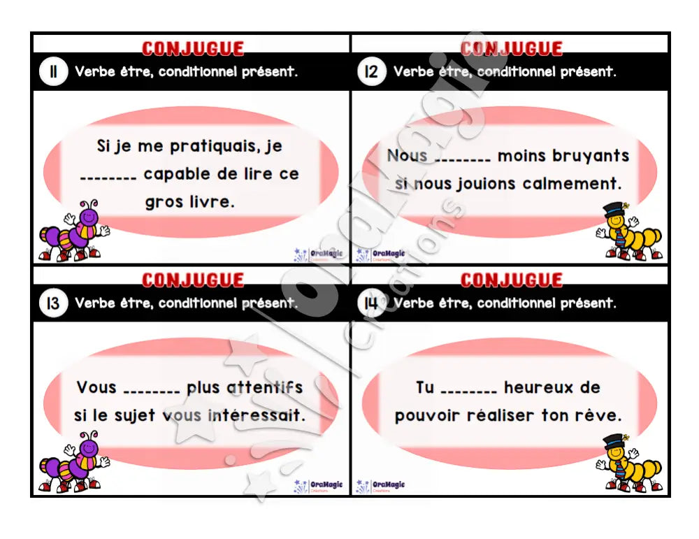 Cartes à tâches - Mon verbe en cartes - Verbe ÊTRE conditionnel présent de l’indicatif - 3e et 4e année - Produit