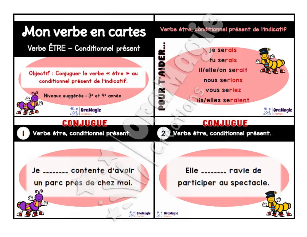 Cartes à tâches - Mon verbe en cartes - Verbe ÊTRE conditionnel présent de l’indicatif - 3e et 4e année - Produit