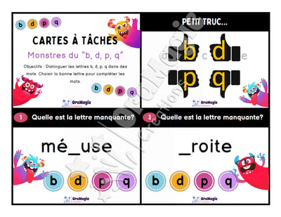 Cartes à tâches - Monstres du b, d, p, q