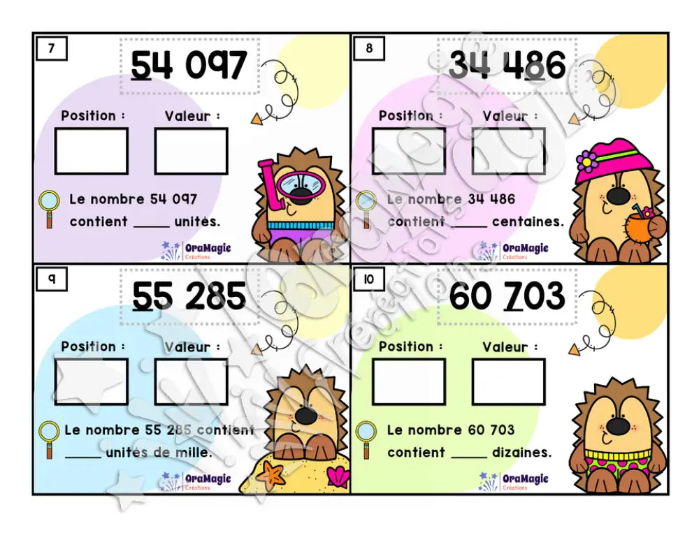 Cartes à tâches - Nombres en vacances - Valeur de position