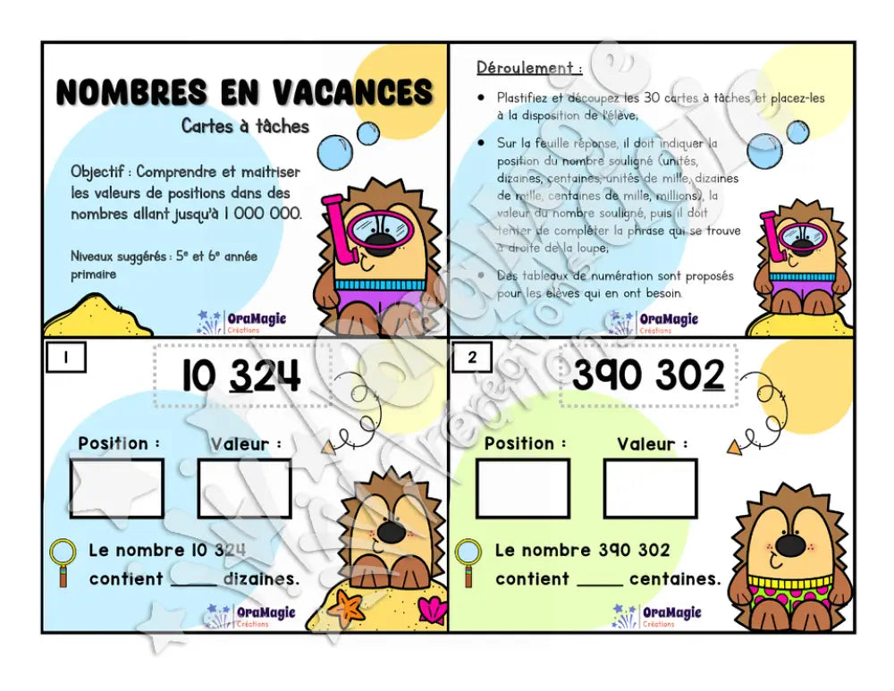 Cartes à tâches - Nombres en vacances - Valeur de position - 5e et 6e année - 5$.pdf