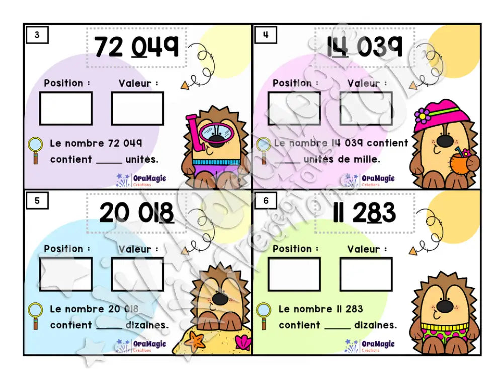 Cartes à tâches - Nombres en vacances - Valeur de position