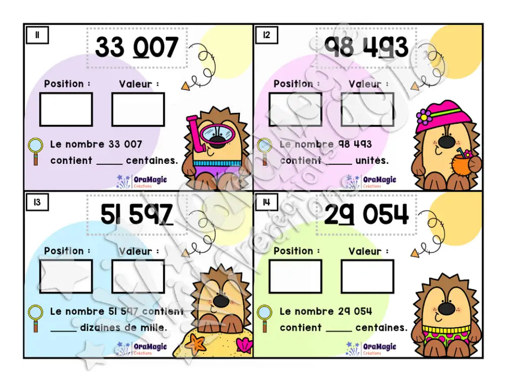 Cartes à tâches - Nombres en vacances - Valeur de position