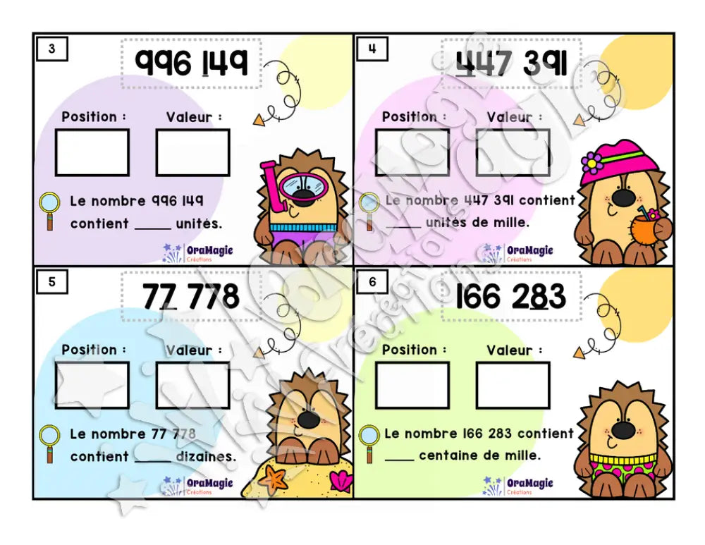 Cartes à tâches - Nombres en vacances - Valeur de position