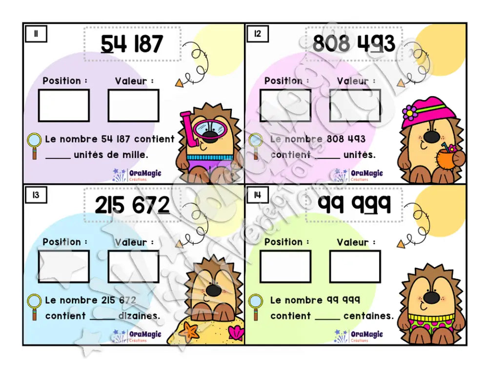 Cartes à tâches - Nombres en vacances - Valeur de position