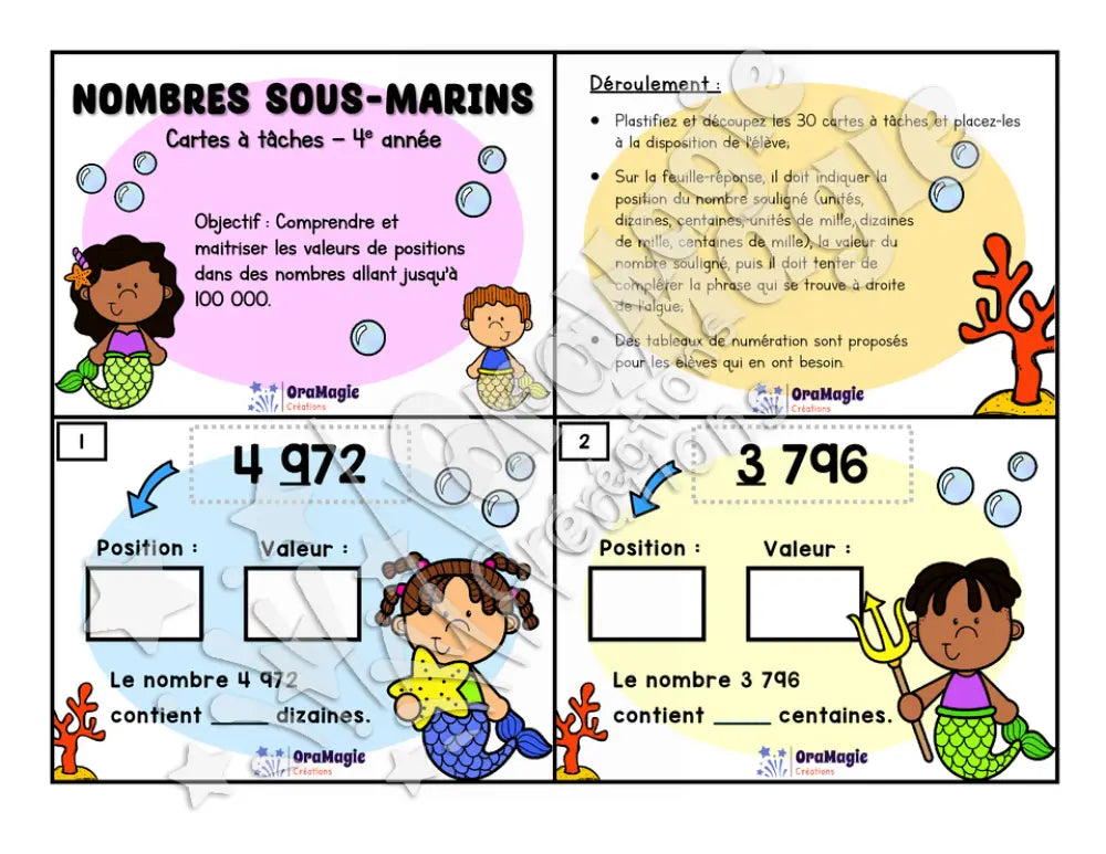 Cartes à tâches - Nombres sous-marins - Valeur de position - 4e année.pdf