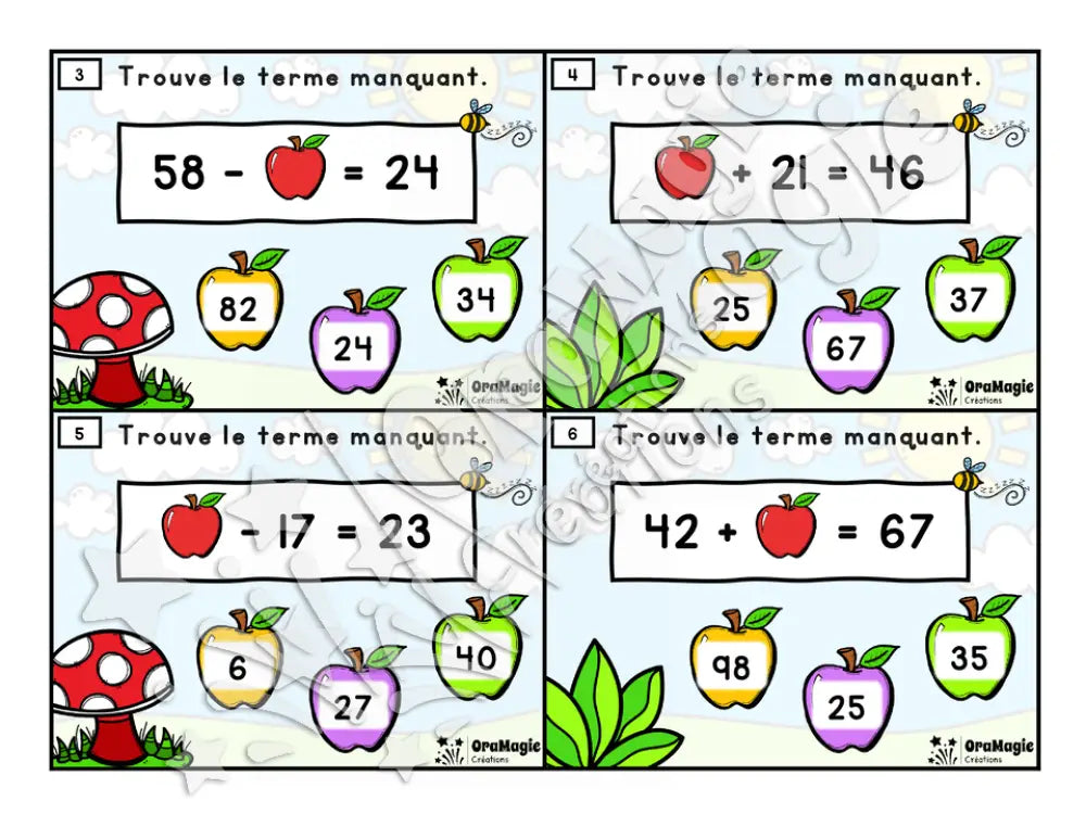 Cartes à tâches - Pommes manquantes - Additions et soustractions