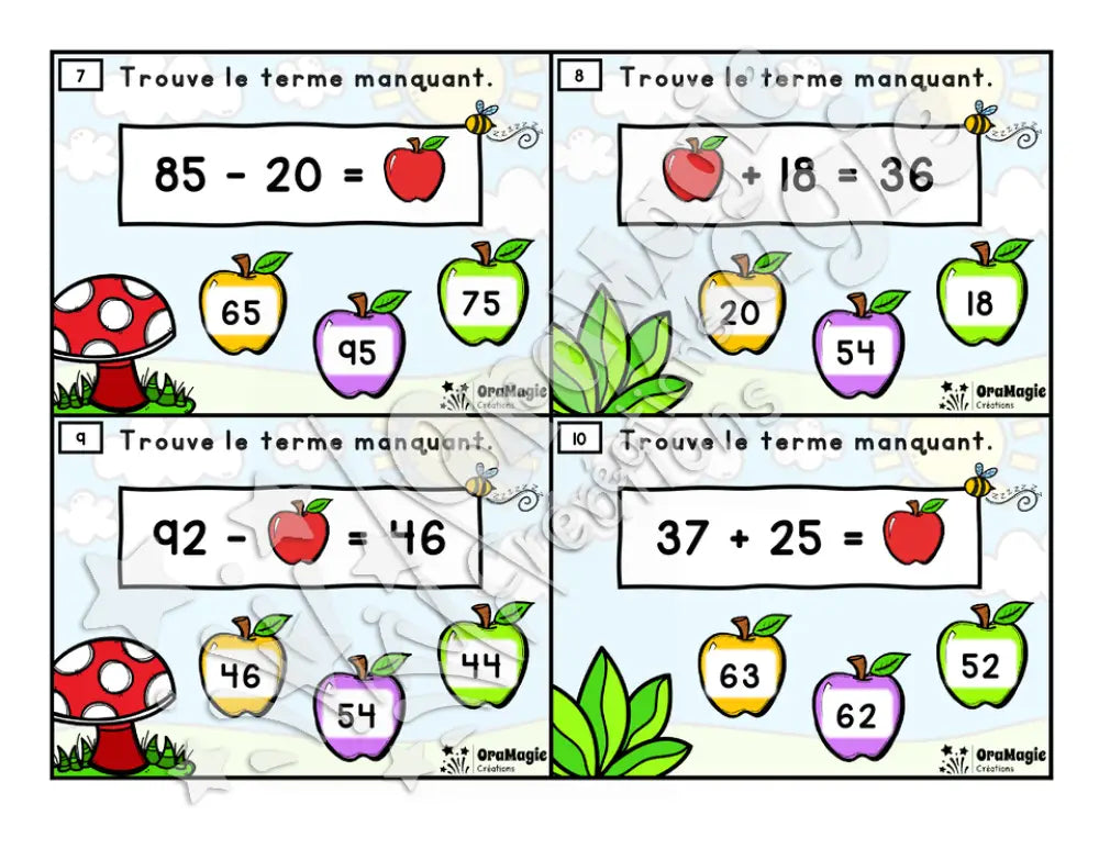 Cartes à tâches - Pommes manquantes - Additions et soustractions