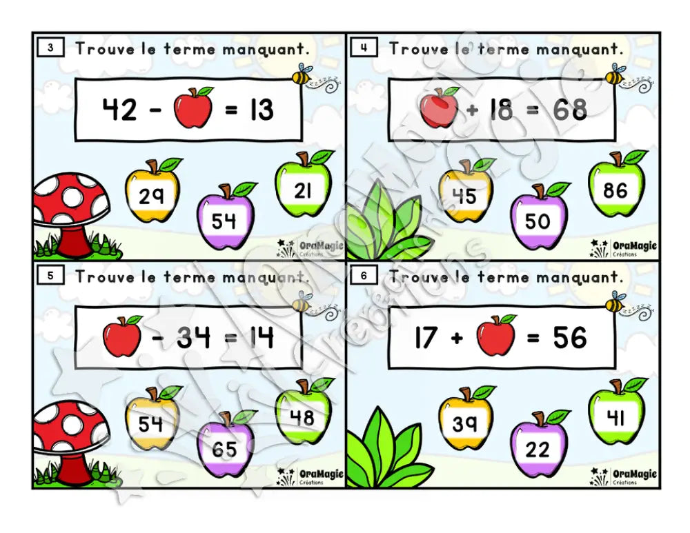 Cartes à tâches - Pommes manquantes - Additions et soustractions