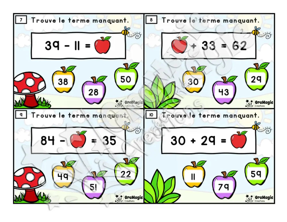 Cartes à tâches - Pommes manquantes - Additions et soustractions