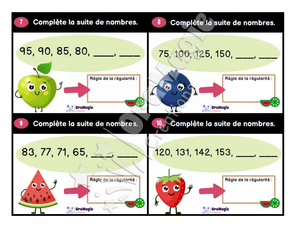 Cartes à tâches - Suites de nombres fruitées - 3e et 4e années - Produit numérique