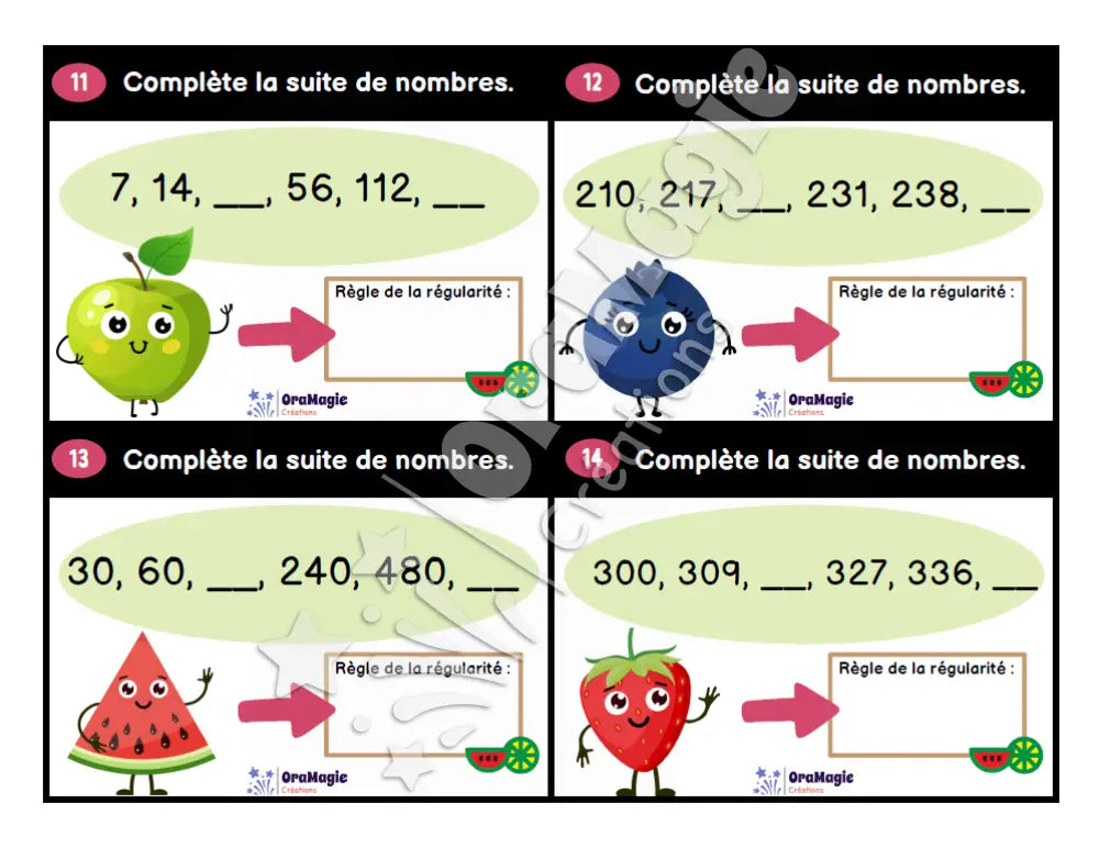 Cartes à tâches - Suites de nombres fruitées - 3e et 4e années - Produit numérique