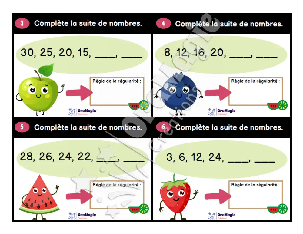 Cartes à tâches - Suites de nombres fruitées - 3e et 4e années - Produit numérique