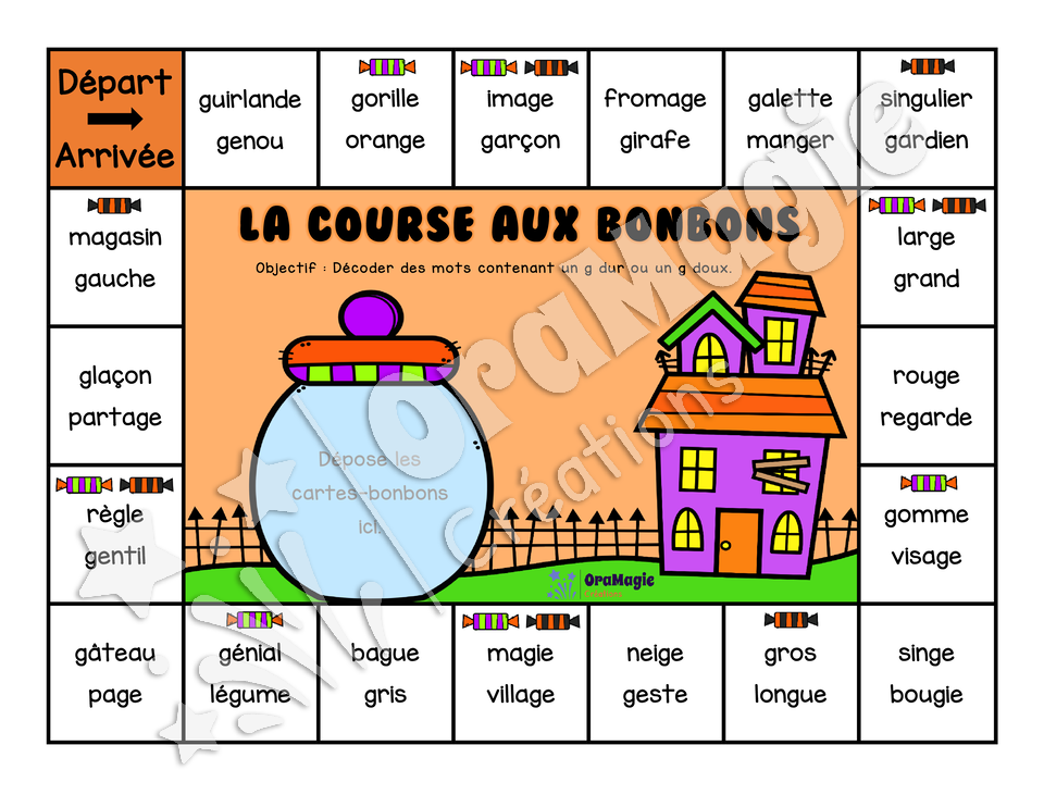 La course aux bonbons - Décodage de mots contenant un g dur ou un g doux