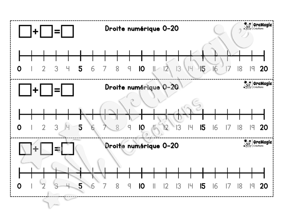 Droite numérique 0-20 - Supports visuels pour addition et soustraction