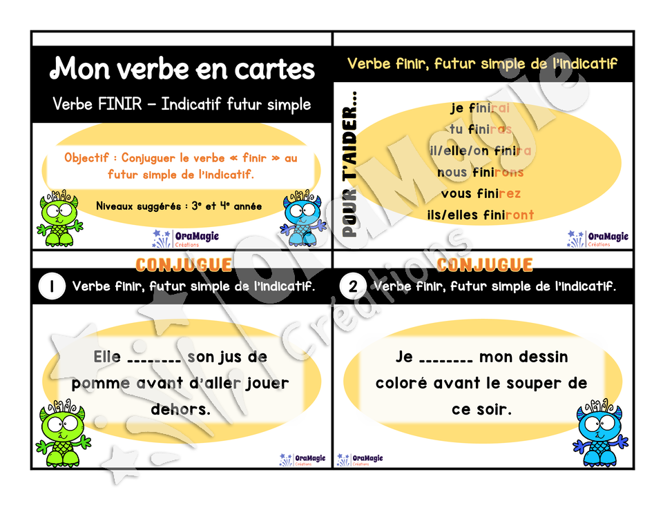 Cartes à tâches - Mon verbe en cartes - Verbe FINIR futur simple de l'indicatif - 3e et 4e année.pdf