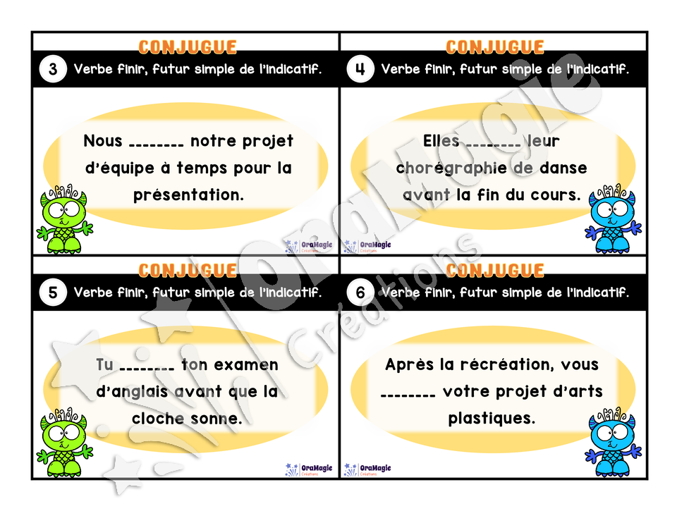 Cartes à tâches - Mon verbe en cartes - Verbe FINIR futur simple de l'indicatif