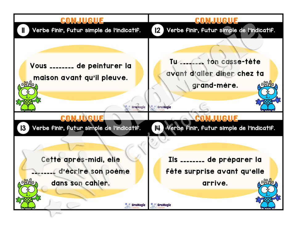 Cartes à tâches - Mon verbe en cartes - Verbe FINIR futur simple de l'indicatif