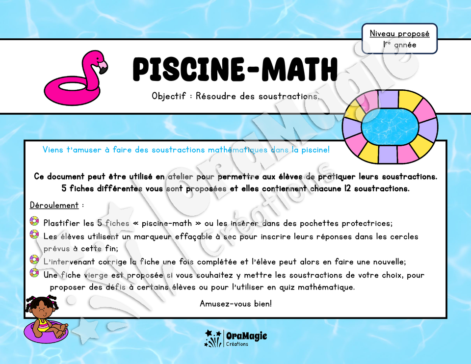 Piscine-math - Soustractions 1 à 10 - 1re année.pdf