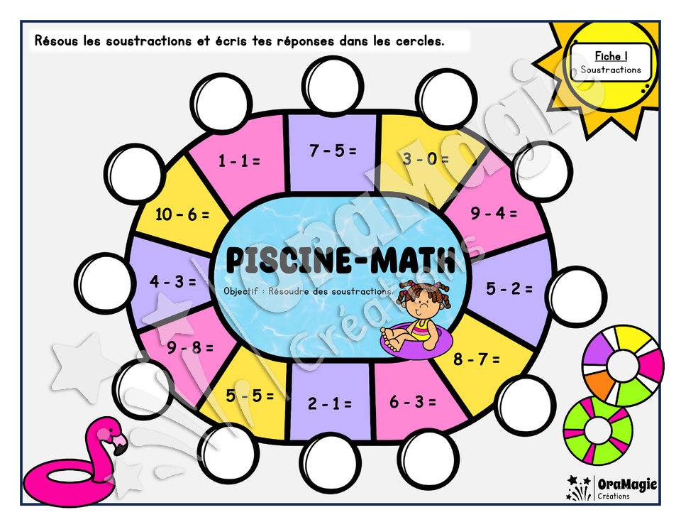 Piscine-math - Soustractions 1 à 10