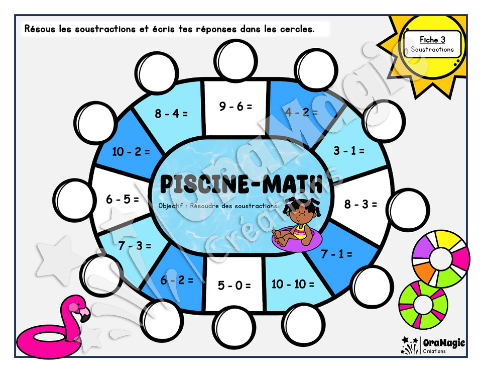 Piscine-math - Soustractions 1 à 10
