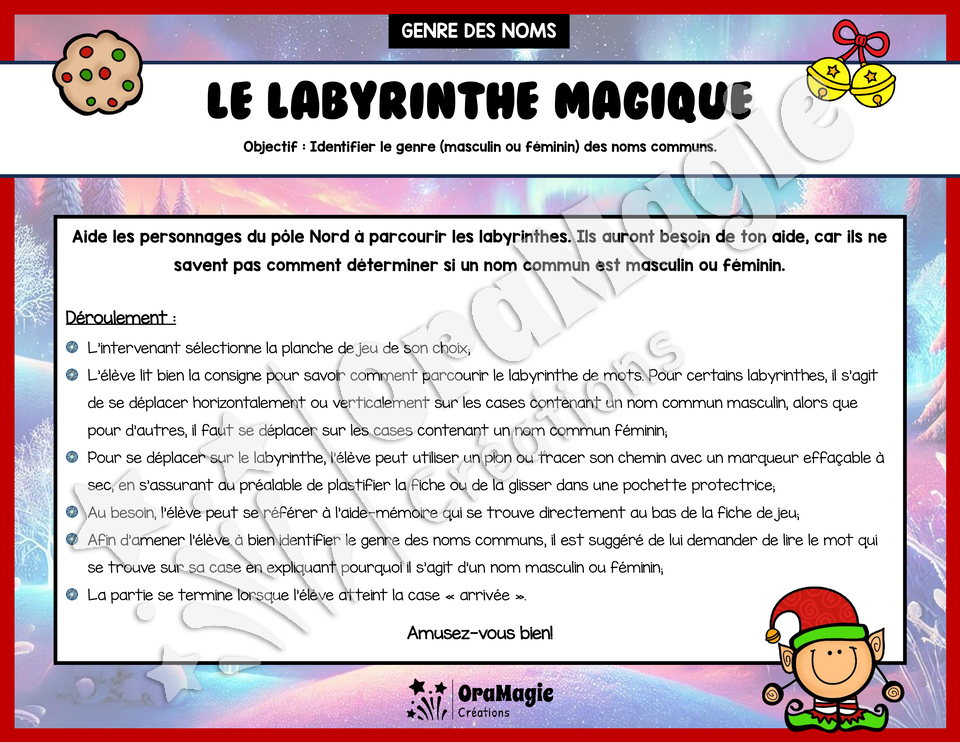 Le labyrinthe magique du genre des noms communs - Thème Noël - 1re et 2e année.pdf