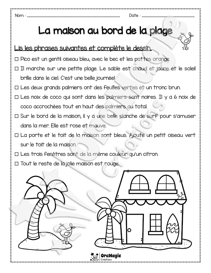 Compréhension de lecture - Lis et colorie - La maison au bord de la plage - 2e année - 2$.pdf