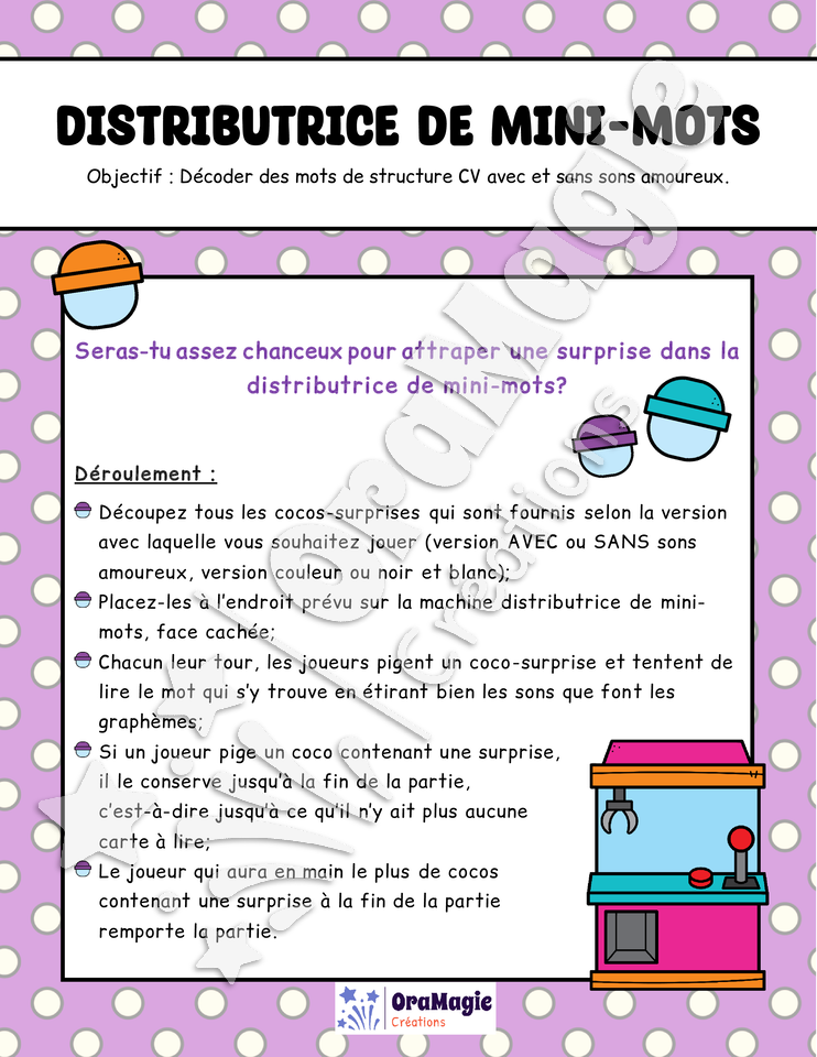 Distributrice de mini-mots - Décodage mots structure CV avec et sans sons amoureux - 1re année .pdf