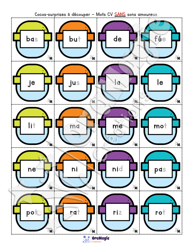 Distributrice de mini-mots - Décodage mots structure CV avec et sans sons amoureux
