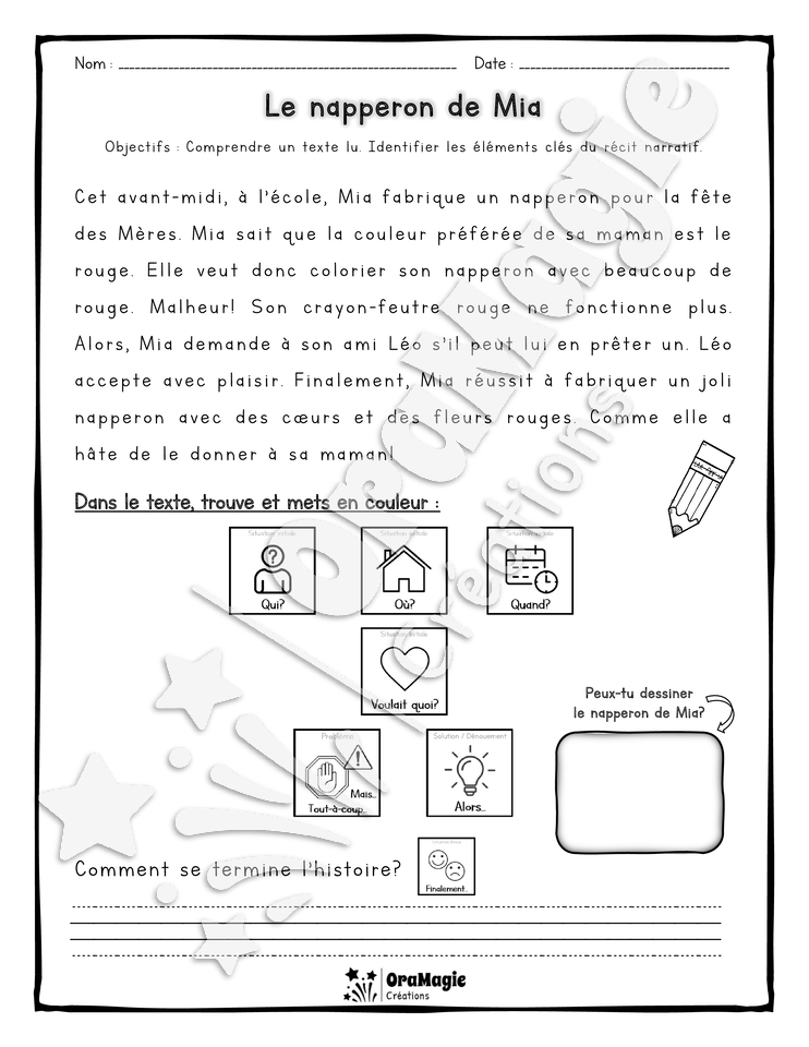 Compréhension de lecture et du récit 1re année - Le napperon de Mia.pdf