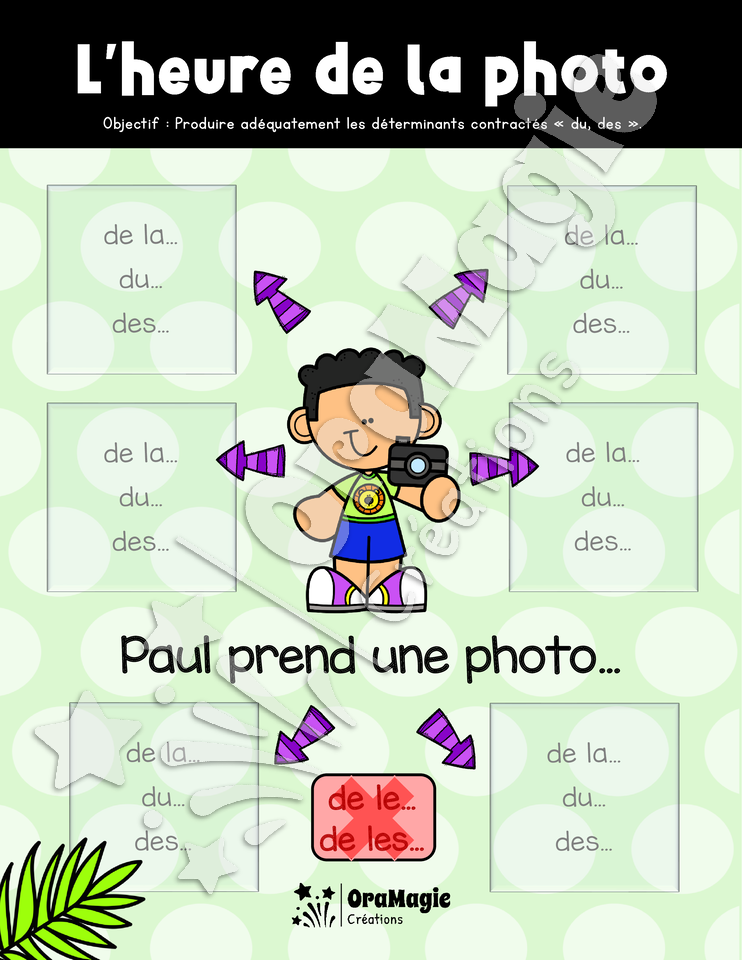 L'heure de la photo - Déterminants contractés du-des-de la