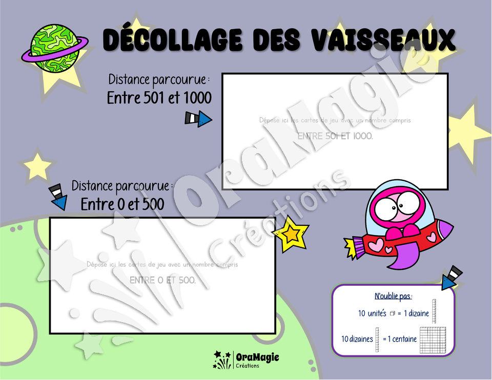 Décollage de vaisseaux - Représentation des nombres 100 à 1000