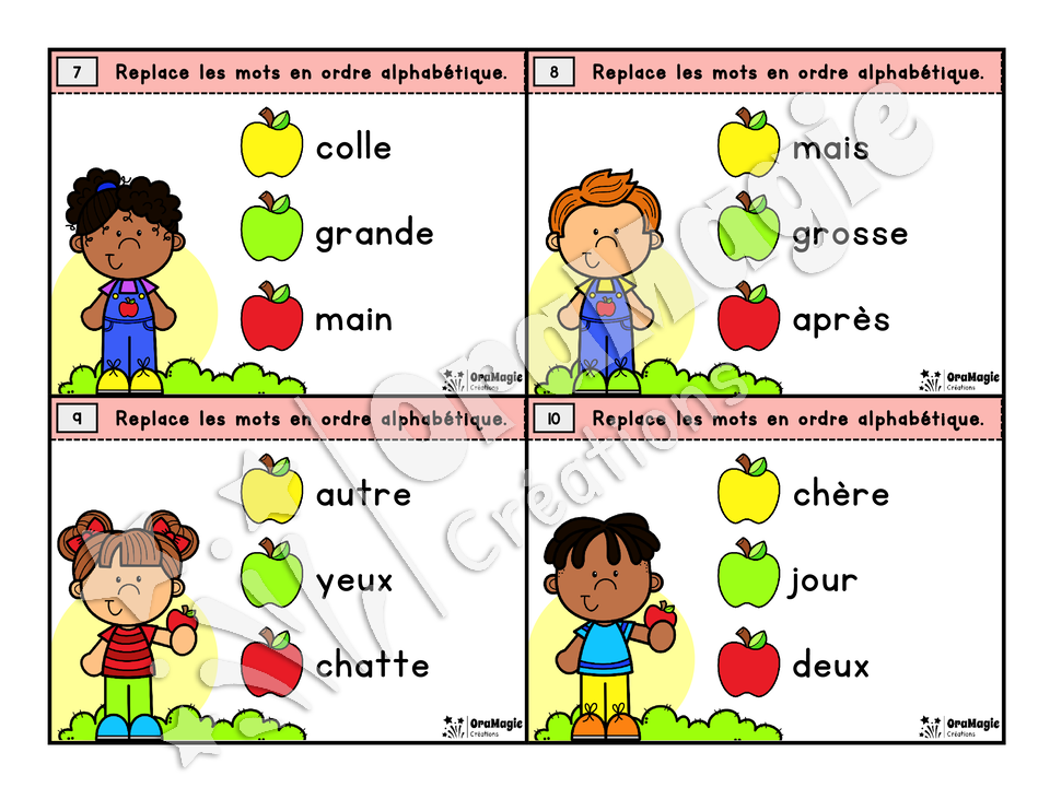 Cartes à tâches - ABC pommes - Ordre alphabétique