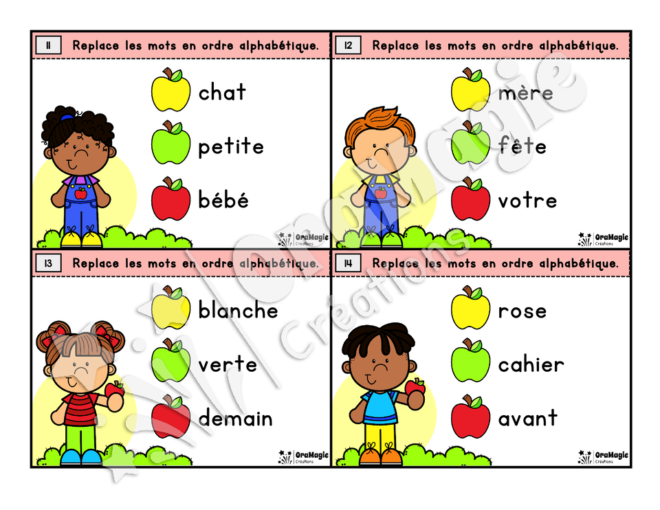 Cartes à tâches - ABC pommes - Ordre alphabétique