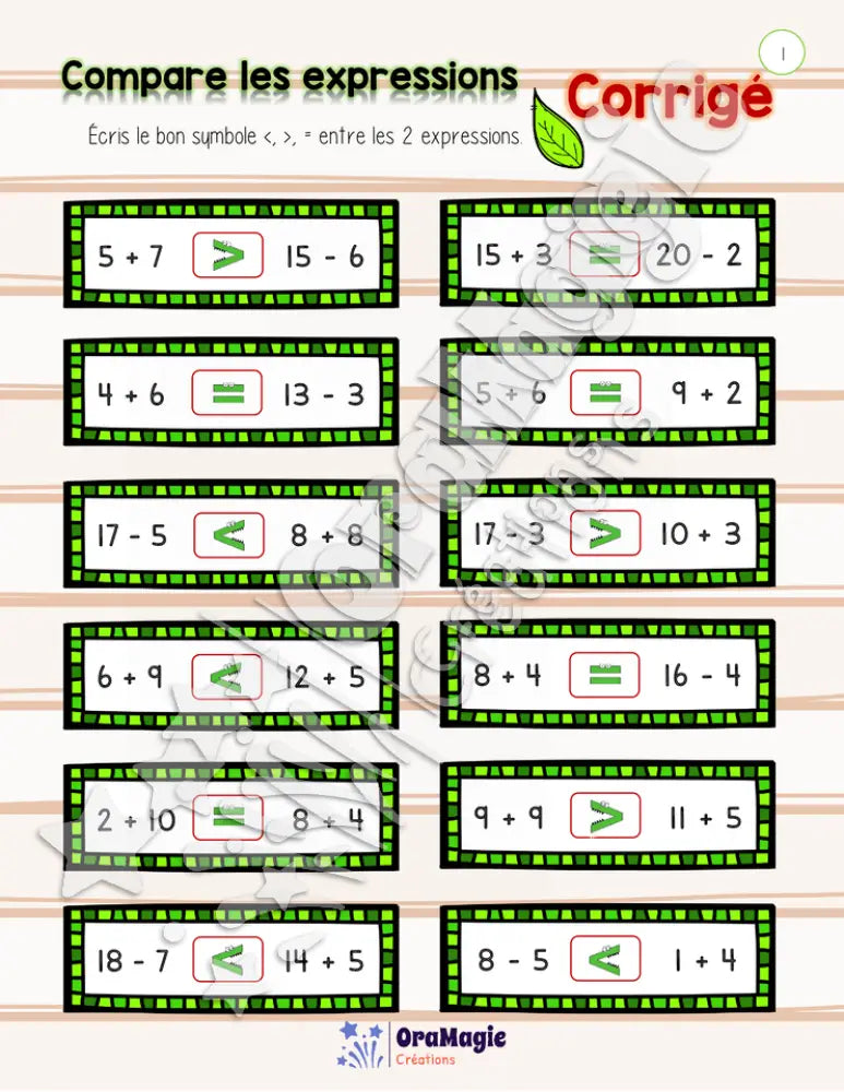 Compare les expressions - Atelier avec corrigé