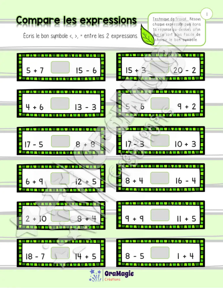 Compare les expressions - Atelier avec corrigé - 3e année.pdf