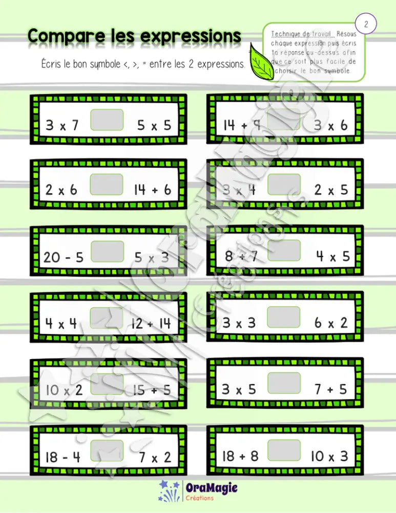 Compare les expressions - Atelier avec corrigé