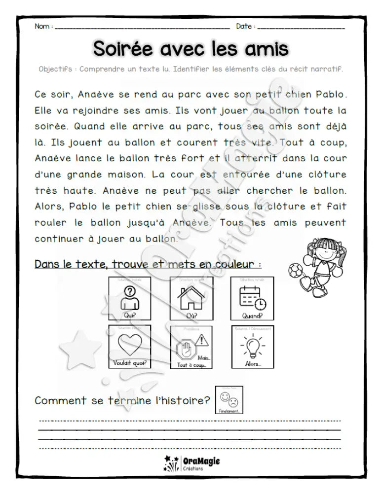 Compréhension de lecture et du récit 1re et 2e années - Soirée avec les amis - Produit numérique