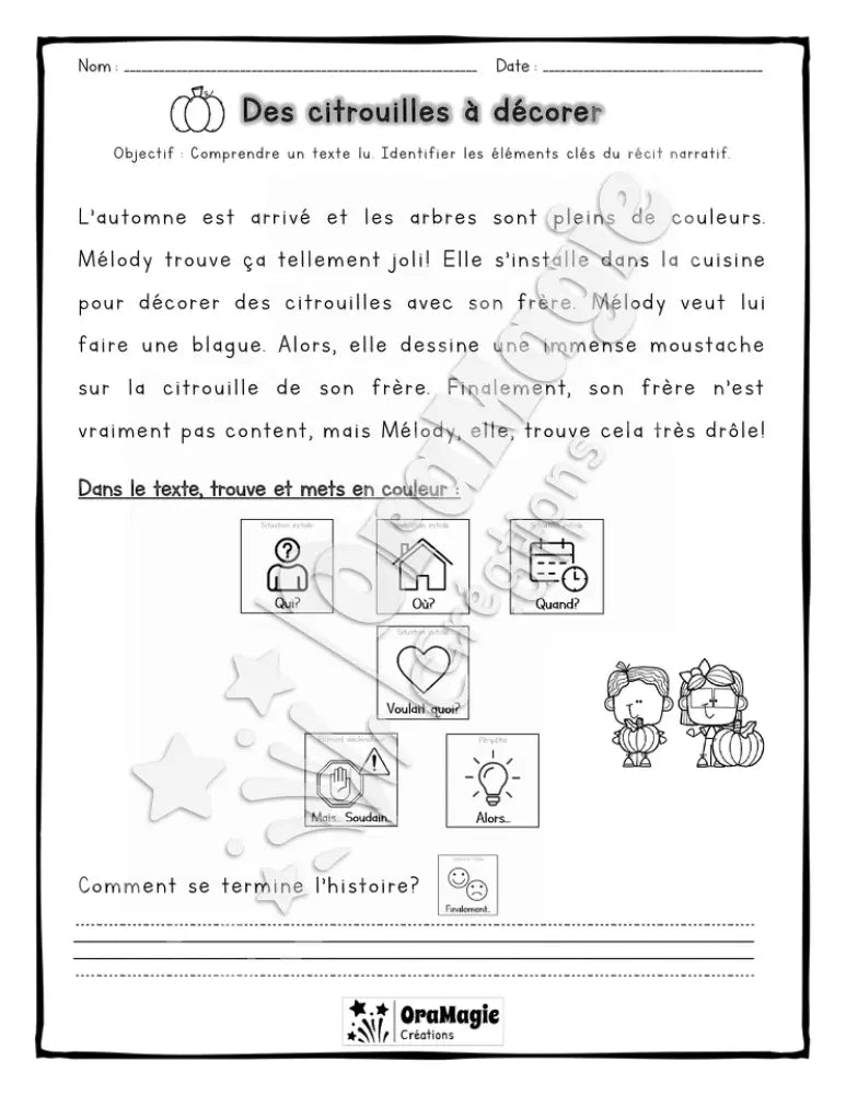 Compréhension de lecture et du récit - 1re année - Des citrouilles à décorer - 2$.pdf