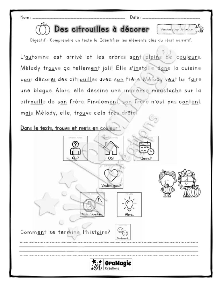 Compréhension de lecture et du récit - Des citrouilles à décorer