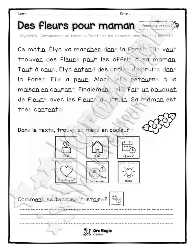 Compréhension de lecture et du récit - Des fleurs pour maman