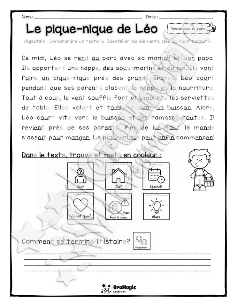 Compréhension de lecture et du récit - Le pique-nique de Léo