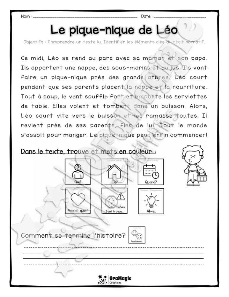 Compréhension de lecture et du récit 1re et 2e année - Le pique-nique de Léo.pdf