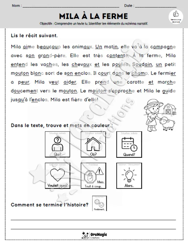 Compréhension de lecture et du récit - Mila à la ferme - 1re année - Produit numérique