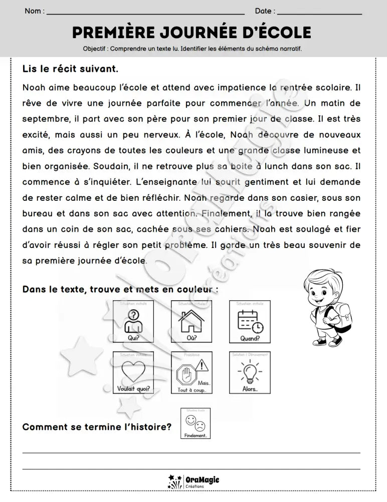 Compréhension de lecture et du récit - Première journée d’école - 2e année - Produit numérique