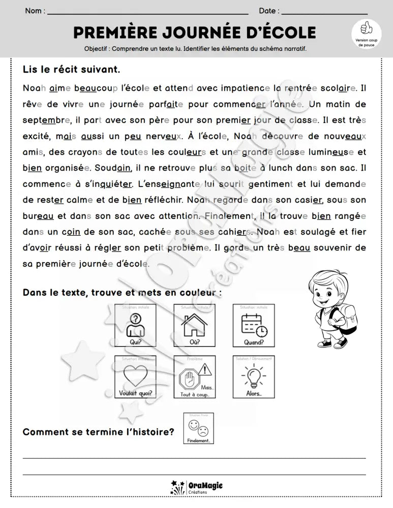 Compréhension de lecture et du récit - Première journée d’école - 2e année - Produit numérique