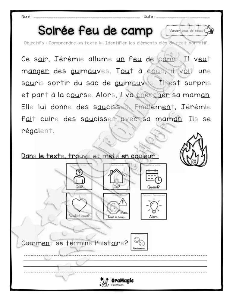 Compréhension de lecture et du récit - Soirée feu de camp