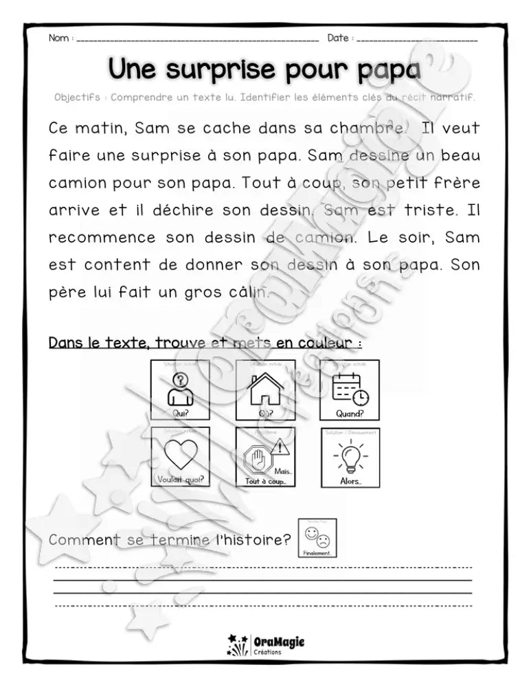 Compréhension de lecture et du récit 1re année - Une surprise pour papa.pdf