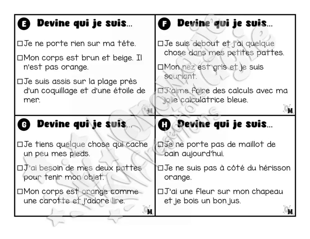 Compréhension de lecture - Les jolis hérissons - Devine qui je suis - 1re année