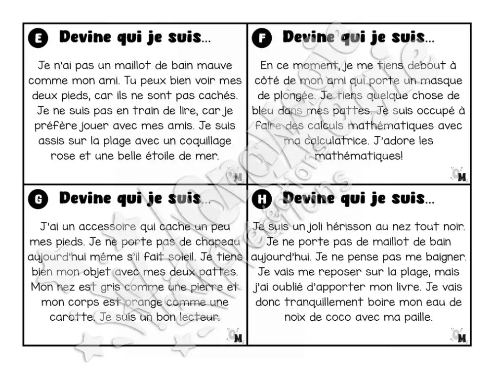 Compréhension de lecture - Les jolis hérissons - Devine qui je suis - 2e année